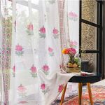 Urban Space Printed Sheer Linen Curtains for Window, 35-40% Light Filtering Linen Textured Curtains with Eyelets and TieBack for Bedroom,Set of 2 (Window - 5 ft x 4 ft, Modern Fire Glow Pink)