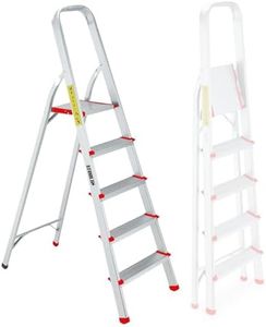 Escabeau à 5 marches BM TOOLS BMT-ESC5-ALU - Haut. de Travail : 99 cm - Prend Peu de Place et se Range Facilement - en Aluminium