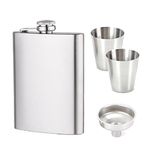 PIVHWIR Flask for Liquor, 8 Oz Hip Flask with Funnel and 2 Cups, Leak Proof 18/8 Stainless Steel Hip Flask for Men and Women for Storing Whiskey, Alcohol