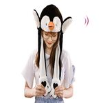 Animal Hat with Moving Ears Funny Plush Jumping Pop Up Beating Hat Cute Holiday Cosplay Party Dress Up Penguin Hat