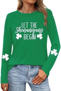 CQF St Patricks Day Shirt Women Lucky Irish Shamrock Clover Long Sleeve Let The Shenanigans Begin Print Sweatshirt