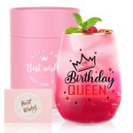 TuDou Birthday Gifts for Women, Bithday Queen Gift for Best Friend, Sister, Mum, Grandma, Wife, Aunt, 30th 40th 50th 60th Birthday Presents for Her, 16oz Stemless Wine Glass Gift