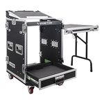 Sound Town 14U PA DJ Pro Audio Rack/Road ATA Case with 2U Drawer, 11U Slant Mixer Top, DJ Work Table, Casters, Pro Tour Grade (MR-DR14UT)