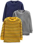 Simple Joys by Carter's Boys' Toddler 3-Pack Thermal Long Sleeve Shirts, Gray/Yellow Stripe/Navy, 5T