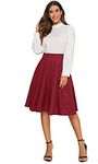 FRAULEIN Women's Midi Skirts with Pockets Long Below Knee Length Pull On Closure A-Line Flared Everyday Use All Seasons Trendy (3XL, Wine)