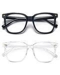 PANNER 2Pack Oversized Blue Light Blocking Glasses for Women Men Square Computer Eyeglasses Anti Glare(Black+Clear)