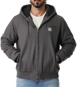 TUAOVA Men's Work Coat Washed Duck Fleece Lined Waterproof Workwear Fit Relaxed Winter Hooded Active Jacket(Dark Grey,XXL)