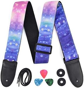 CLOUDMUSIC Guitar Strap Galaxy Pink Purple Stars Pattern Fabric For Acoustic Electric Guitar