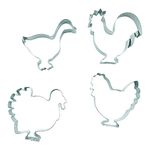 BekkiB 531834-Set of 4 "Chicken Farm" Cookie Cutters Goose, Chicken, Rooster, Turkey - Stainless Steel Cookie Cutters for Christmas, Birthdays and Much More