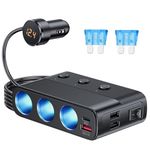 EEEKit Cigarette Lighter Splitter, 3 Socket with PD Port, QC3.0 & Dual 3.4A USB A, LED Voltmeter & Switch for Car Devices