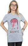 David Bowie Women's Aladdin Sane Distressed Boyfriend Fit T-Shirt Sport Grey Small