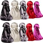 10 Pieces Silky Durag for Men, Silky Do Rags for men, Satin Durags for Waves, Silk Durag Dorag with Long Tail, 5 Colors