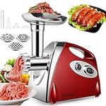 Nestling® Electric Meat Mincer Grinder and Sausage Maker,Powerful 2800 Watt Copper Motor,Stainless Steel Meat Grinder & Sausage Stuffer,3 Different Cutting Plates,Sausage & Kubbe Kit (Red)