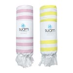 Suam Suntails Lightweight 100% Cotton Bath Towel | Beach, Pool, Travel, Spa & Yoga, Daily Use | Quick Absorption (Yellow - Lite Blue & Pink - Blue, Suntails Towel, Cotton, Standard, 2, AF-BT)