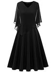 DRESSTELLS Plus Size Cape Dress, Womens Dresses for Wedding Guest with Chiffon Overlay, Sleeveless V-Neck Knee Length Wedding Guest Dress 2XL Black