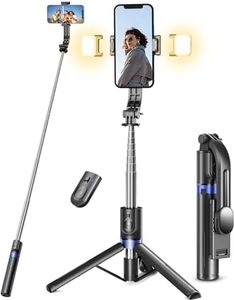 Perche Selfie iPhone avec 2 Lampes, Extra Long 114 CM Trepied Telephone Portable avec Télécommande sans Fil, Selfie Stick Compatible Telephone et Caméra d'action