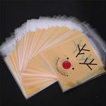 Set of 100 Cellophane Cookie Bags Xmas Elk Self Adhesive Candy Gift Bags Merry Christmas Adhesive Treat Bags for Cookie Sweet Candy