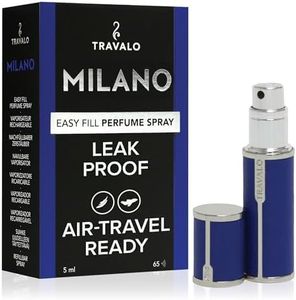 Travalo Milano Perfume Atomizer - Leak-Proof and TSA Approved for Air Travel - Reusable, Airtight, Easy Fill Mini Pump Sprayer - Lightweight, Vegan Leather with Polished Metal Outer Shell - Blue