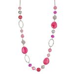 BULINLIN Beaded Long Silver Necklaces for Women, Handmade Statement Sweater Chain Necklace with Crystal Beads for Fashion Jewelry gifts (52-Hot Pink)