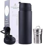 Sivaphe Insulated Water Bottle with Tea Infuser Filter and 2 Lids Drink Flask Stainless Steel for Camping Picnic Hiking Home 500ml Black