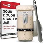 KneadAce Sourdough Starter Jar With Date Marked Feeding Band, Thermometer, Sourdough Jar Scraper, Sourdough Container Sewn Cloth Cover & Metal Lid, Sourdough Starter Kit For Sourdough Bread Baking