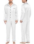 SWOMOG Men's Pajama Set Silk Satin Pajamas Classic Button-Down Sleepwear Soft Long Sleeve Loungewear Set White