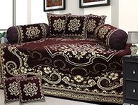 FRESH FROM LOOM Velvet Abstract 500 TC Diwan Set Brown - 1 Single Bedsheet with 2 Bolster Covers and 5 Cushion Covers (8pc Set)