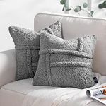 Phantoscope Pack of 2 Sherpa Solid Throw Decorative Pillow Cover Decorative Faux Fur Fluffy Cushion Cases Soft Square Pillow Cases for Bedroom/Couch,Light Grey 18 x 18 Inches