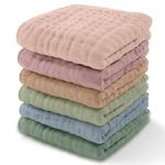 Baby Washcloths, Muslin Cotton Baby Towels, Large 25 X 25 cm Wash Cloths Soft on Sensitive Skin for Boys & Girls, Newborn Baby & Toddlers Essentials Shower Registry Gift (Multicolor, Pack of 6)