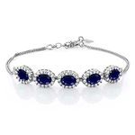 Gem Stone King 925 Sterling Silver Blue Sapphire Gemstone Birthstone Bracelet, 6.14 Ctw, Center Stones: 7X5MM, 7 Inch + 1.5 inch Extender