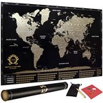 Detailed Scratch Off World Map Poster - XL - Black and Gold Scratchable World Map - Glossy, Laminated Travel World Map - Full Accessories Kit - Best Gift Scratch Off Map of The World by Divalis