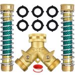 Brass Hose Splitter 2 Way, Heavy Duty Garden Hose Y Splitter with 2 Hose Protectors 6 Extra Rubber Washers