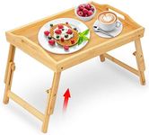 Mayyol Breakfast Bed Tray for Eating - Raised Food Table Up to 9.5" on Lap Sofa - Adjustable Bamboo Serving Tray - Portable Snack Platter with Folding Legs Ideal for Bedroom Picnic