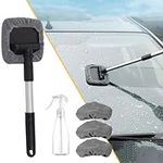 Windshield Magnetic Car Window Cleaner, Windshield Window Cleaner Tool, Magnetic Window Cleaner for Cars, Extendable Handle Magnetic Windshield Cleaner Tool with 3 Reusable Microfiber Pads (1PC)