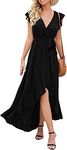 GRECERELLE Women's Floral Print Cross V Neck Summer Dress Boho Beach Flowy Long Maxi Dresses Black-2XL