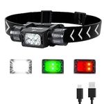 APLOS H350 Head Torch Rechargeable - 1800 Lumen Super Bright LED Headlamp, with 7 Lighting Modes IP67 Waterproof with red & Green Lights Headlight for Camping Hiking Fishing Work