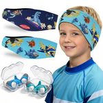 Swimming Headband for Kids - 2 Pairs Waterproof Ear Plugs & Adjustable Swim Ear Band,Keep Water Out and Hold Earplugs in - Water Headband for Surfing, Diving, Pool, Showering, and Beach