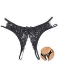 ohmydear Women's Lace G-Strings Micro Thongs Cut Out Sexy Panties Sheer Knickers Plus Size Tanga Briefs Ladies Underwear, Size 10-18 Black