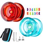 MAGICYOYO K2 Crystal Yoyo Responsive Yoyo for Kids, Plastic Yoyo Professional with Unresponsive Yoyo Bearing + 12 Yoyo Strings, Yoyo Storage Case, Bearing Removal, Axle Tool (Red + Green)