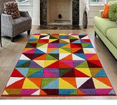 THL Rugs Carpet Multi Colours Squares Rectangle Strips Hexagon Triangle Shape Floor Mats Door Mat(Multi-Triangles, 60 x 110)