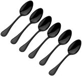 Godinger Flatware Dinner Spoons for Soup and Dessert, 18/0 Stainless Steel Black Bead, Set of 6