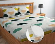 NHD HOME Premium Cotton Elastic Fitted Bedsheets with 2 King Size Pillow Covers Double Bed with All Around Elastic Supersoft Size - 72 x 78+10 inches White Black Abstract Pattren 200 tc - 220 tc