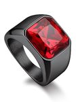 Bandmx Mens Cubic Zirconia Rings Sparkling Shining Red Gemstone Ring Stainless Steel Ruby Band Ring for Men Black Signet Ring Cocktail Ring Size 12