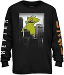 Nickelodeon Mens Long Sleeve Shirt - #TBT Mens 1990's Clothing - Reptar Kanji Long Sleeve (Black Reptar, Small)