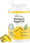 Vegan Omega 3 Algae Oil : 400mg DHA - for Heart, Joints, Brain Health, High Strength 60 Softgel Tablets, 2 Months Supply. Vegan Vitality's Algae Omega 3 - Vegans, Vegetarians Suitable DHA Supplement