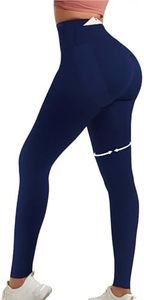 Curvphilo Women's Compression Leggings Butt Lifting Work Out Athletic Gym High Waist Tummy Control Stretchy with Pockets (XS/S, Navy Blue)