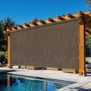 Solace Shade Outdoor Roller Shades for Patio 12'Wx8'H Mocha, 90% UV Block & Privacy Protection Outdoor Blinds, Cordless Porch Shades Outdoor Roll Up with Splicing Design 20-Min Install