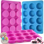 Sakolla Oreo Molds Silicone Chocolate Covered Cookie Molds 3 PCS 12-Cavity Round Silicone Baking Molds for Cake, Candy, Pudding, Mini Soap (2 Rose Red + 1 Blue)