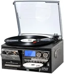 9-in-1 Vinyl Record Player 3-Speed Turntable with Bluetooth, AM/FM Radio, CD & Cassette Player, USB/SD/MMC Playback, Remote Control, Built-in Speakers, Aux in & RCA Out