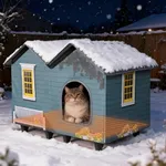 Heated Cat Houses for Indoor/Outdoor Cats with Elevated Heated Cat Bed Providing Safe Feral Cats, Easy to Assemble